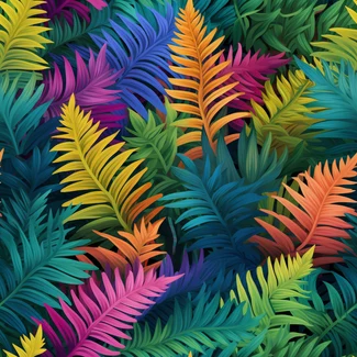 Colorful tropical leaves in a kaleidoscopic arrangement on a matte background.