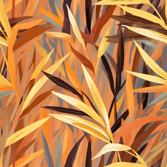 Tropical Leaves Wallpaper with orange, brown, and yellow leaves on a contrasting background