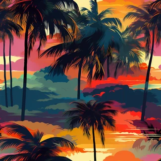 Tropical Sunset Palm Trees Poster Pattern - a repeating pattern featuring a tropical sunset scene with bold palm trees.
