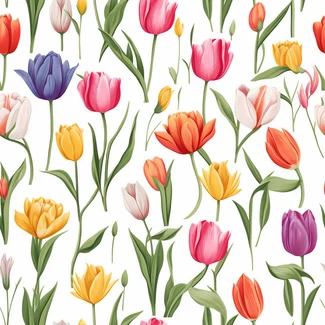 A colorful botanical illustration of tulips on a white background