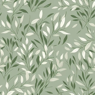 Green floral wallpaper with intricate foliage and twisted branches.