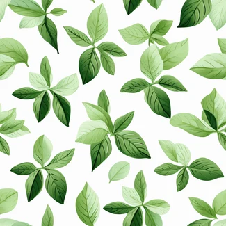 A seamless pattern of green leaves on a white background with delicate shading and bold contrast.