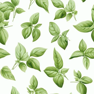 Fresh basil leaves seamless pattern with green leaves on white background