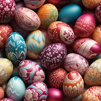 A colorful Easter Eggs pattern featuring intricately detailed and high resolution eggs arranged in a circular pattern.