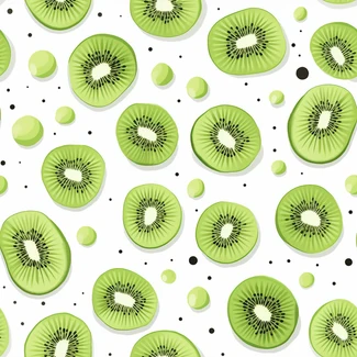 A seamless pattern featuring slices of fresh kiwi fruit on a white background.