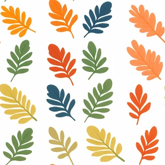 A colorful seamless pattern of various leaves against a white background.