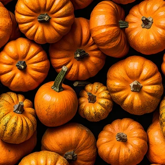 A pile of bright pumpkins on a black surface.