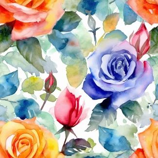 Blooming watercolor roses on a white background pattern
