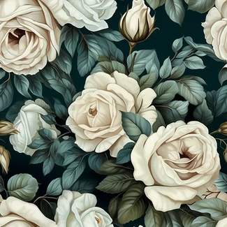 Vintage floral white roses pattern on a dark background