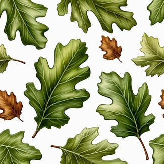 Vintage botanical seamless pattern of oak leaves on a white background.