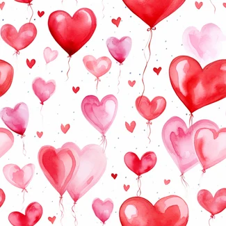 A whimsical watercolor pattern featuring red hearts and balloons perfect for Valentine's Day.