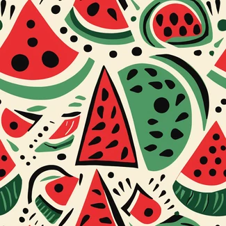 A colorful watermelon pattern featuring a variety of shapes and colors.