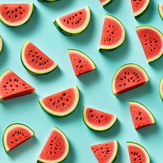 Watermelon slices on a blue background in a pop-culture-infused, mind-bending pattern