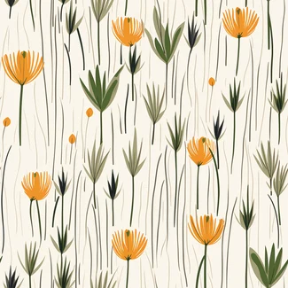 A seamless pattern featuring orange flowers on a beige background with dark green and yellow accents.