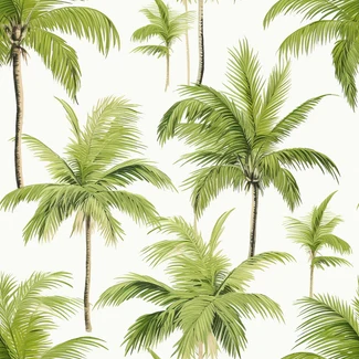 Tropical palms pattern featuring realistic palm trees against a light beige and green background